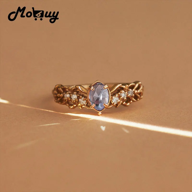 MoBuy Vintage Bijou Wedding Ring Natural Gemstone Ring For Women Labradorite Cordierite S925 Silver Gold Plated Fine Jewelry