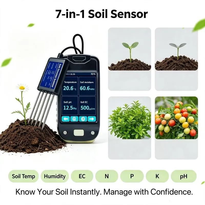 Smart 7 in 1 Soil Sensor Kit Digital Display Soil Moisture pH NPK EC Tester for Indoor Plants Care