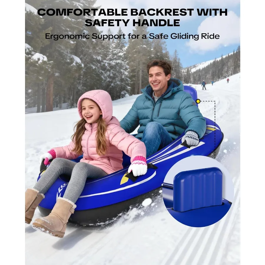 Trenó de neve inflável resistente com capa de lona premium para 2 pessoas brinquedo de inverno ao ar livre com encosto e fundo antiderrapante S