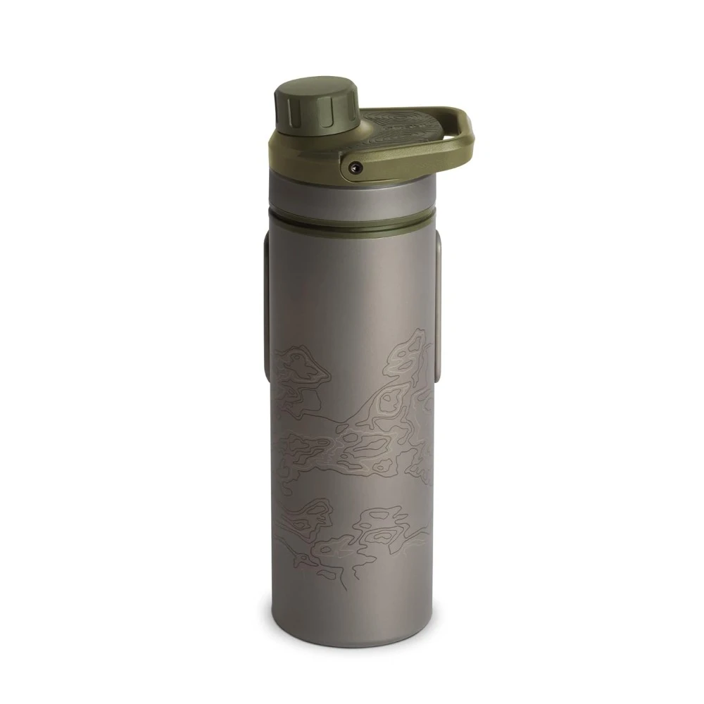 Titanium 16.9 oz Water Purifier & Filter Bottle for Hiking, Backpacking, Survival, Bushcraft, Travel (Olive Drab)