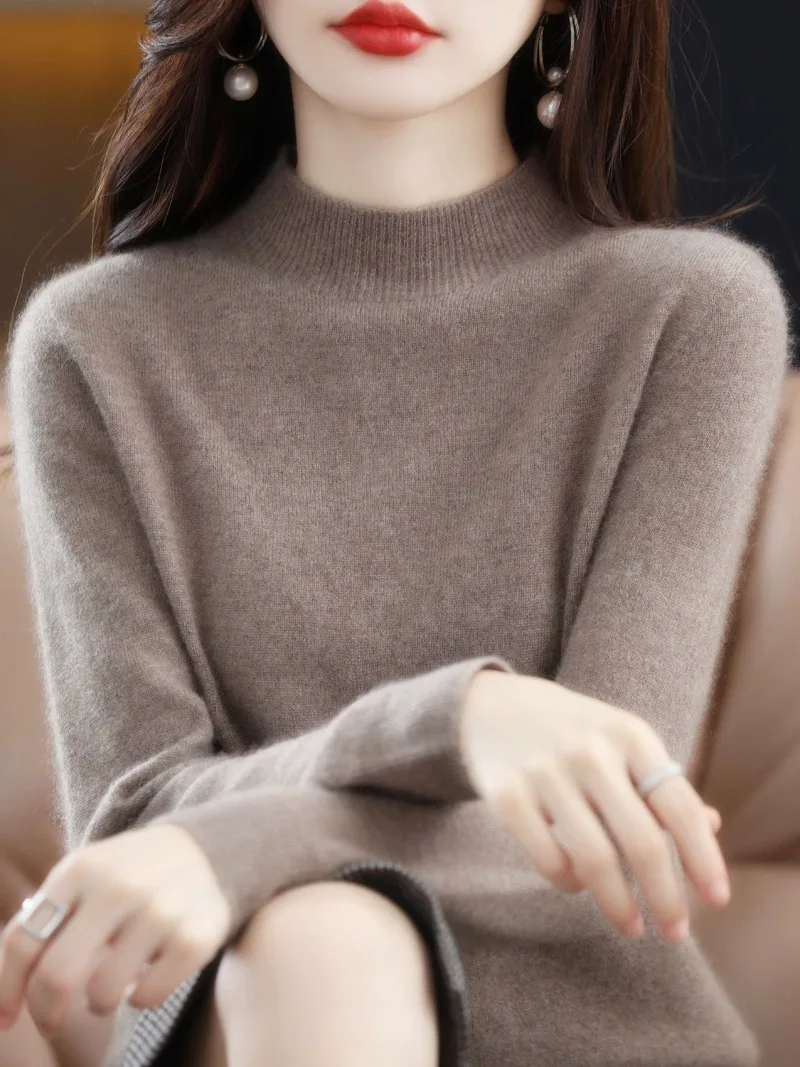 

Thiened f-High Collar Women's Knitted Sweater Autumn Winter Sle Sweet Sle Loose Fit Long Sve Overhead Top