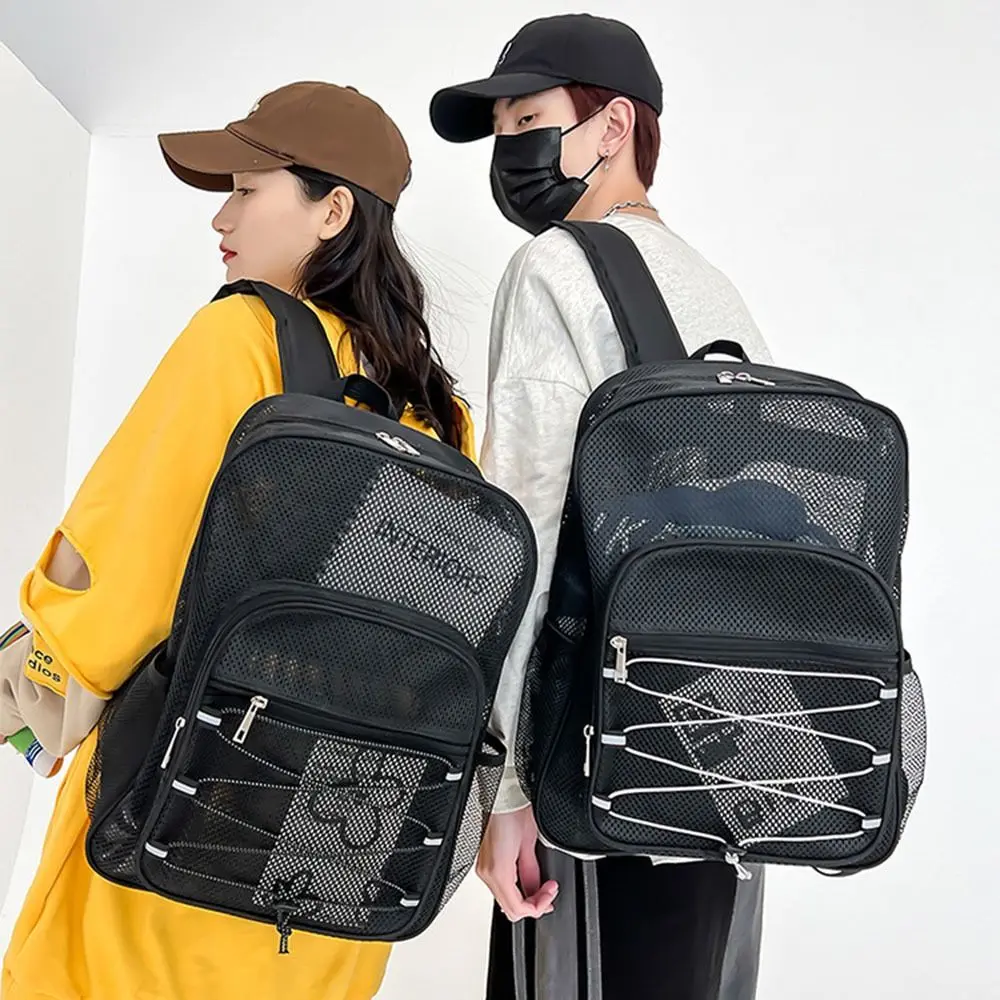 Draagbare mesh-rugzak Multi-compartiment Grote capaciteit Studenten Schooltassen Schouderriem Ritssluiting College-rugzak
