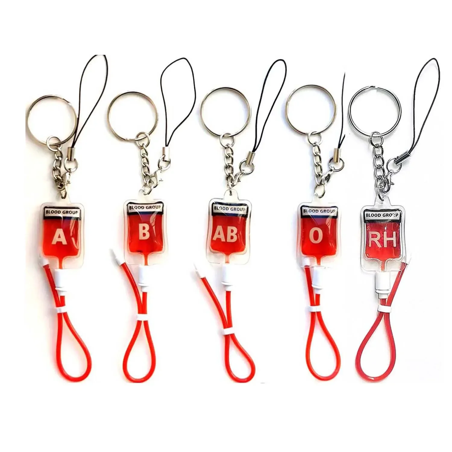 Wholesale plasma blood bags blood type keychains mobile phone pendants vampire decorations doctor keychains