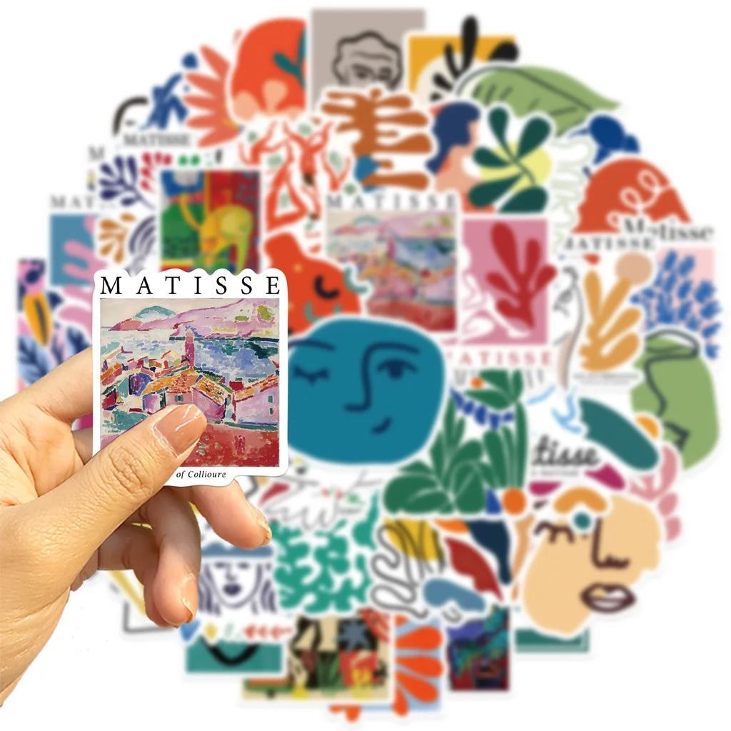 50 Buah Stiker Grafiti Tahan Air Lukisan Pemandangan Gaya Matisse untuk Helm Sepeda Stiker Kotak Pensil Akun Tangan