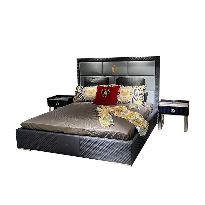 

Italian light luxury bed group post-modern leather art wedding bed Hong Kong style master bedroom bed