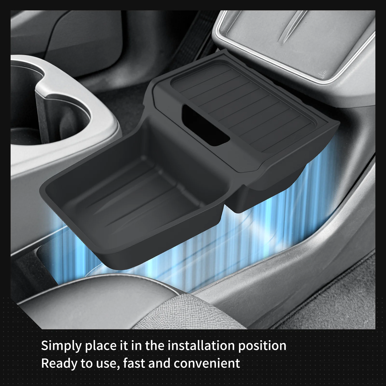 LUCKEASY für Tesla Model Y Standard 2026 2025 Mittelkonsole Untere Aufbewahrungsbox TPE Zentrale Ablage Zubehör Ordnungssystem – Detail 6