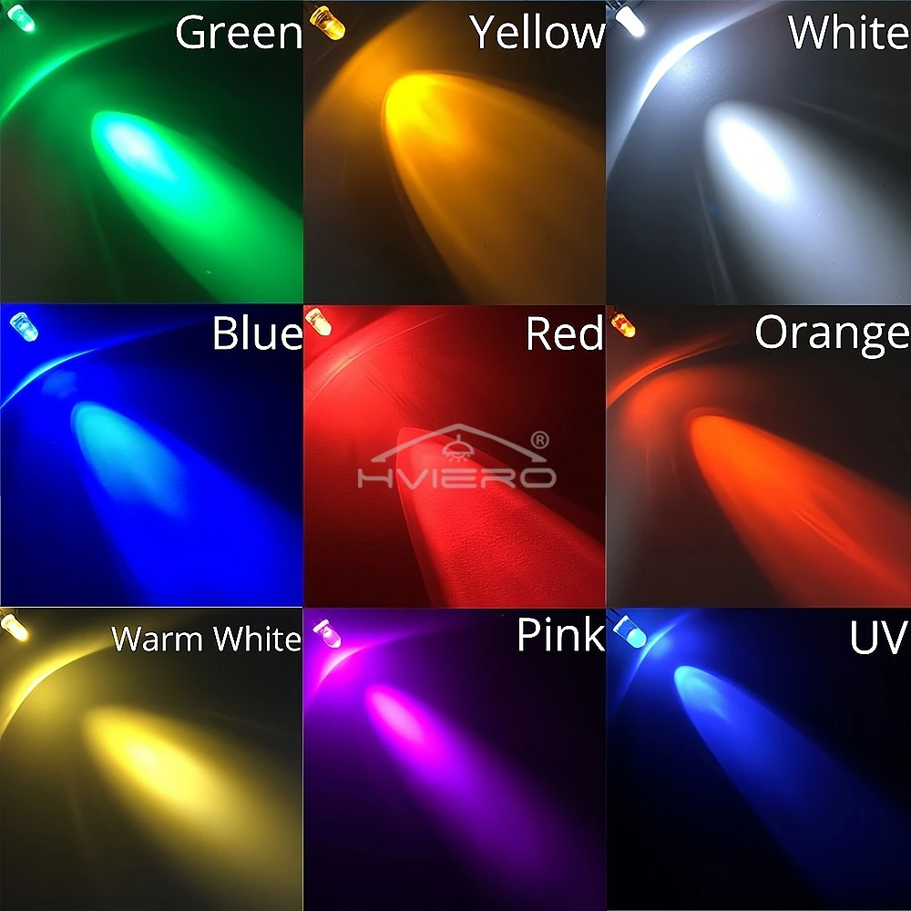 超高輝度LED発光ダイオード,f5,白,赤,緑,青,黄色,水,透明,丸い電球,6000-6500k, 1000個,5mm