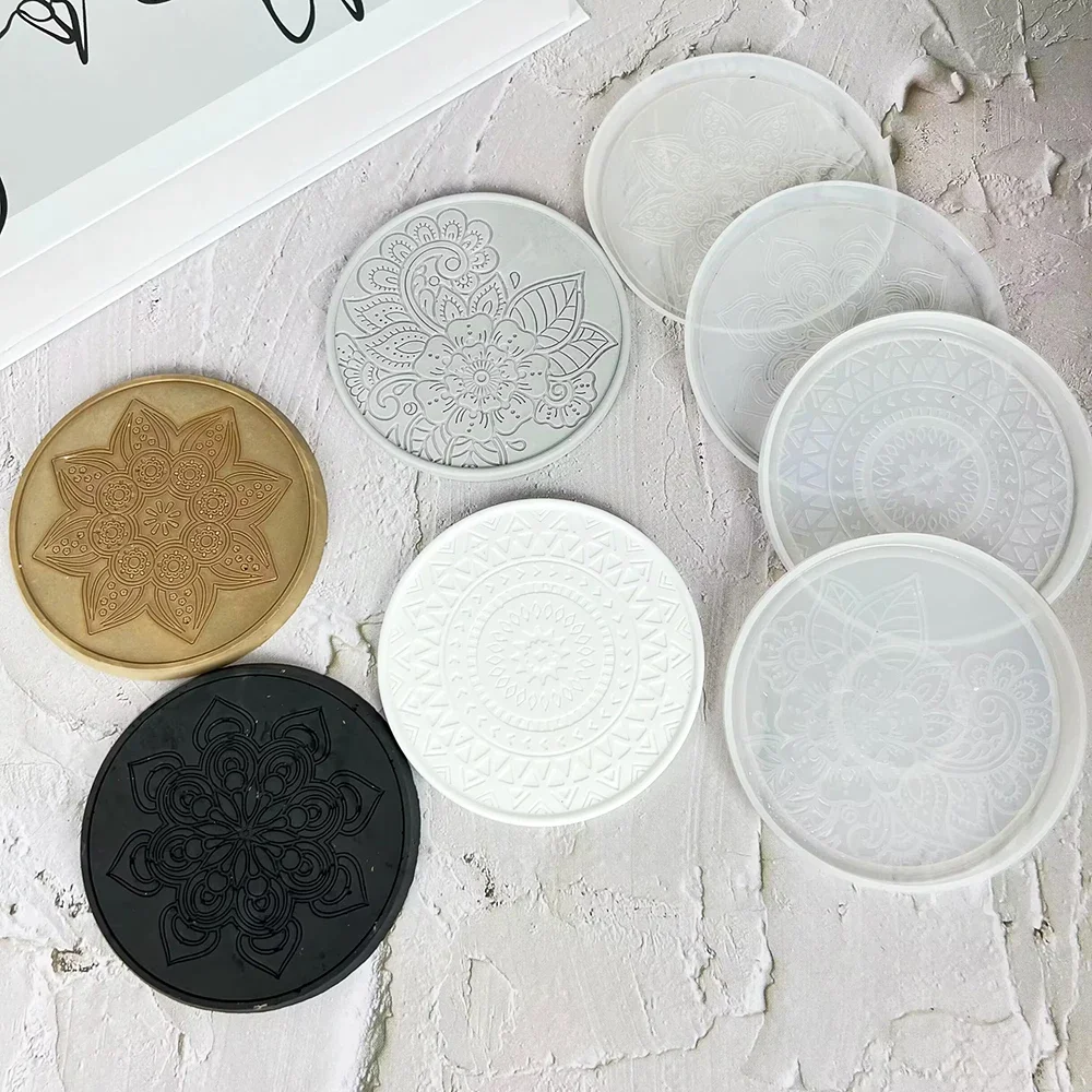 Mandala Round Coaster Resin Silicone Mold Coffee Coaster Tray Mold for DIY Epoxy Resin Plaster Concrete Wine Glass Cup Mat Mould