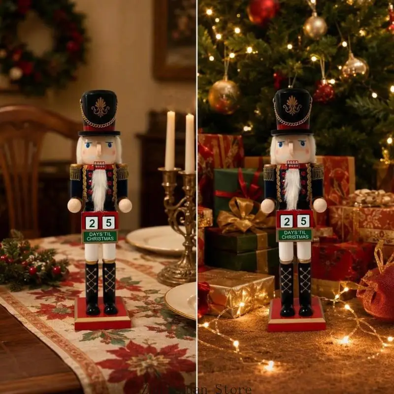 Weihnachts-Adventskalender mit Nusssoldaten aus Holz für die Regal-Tischdekoration 3XUF – Detail 9
