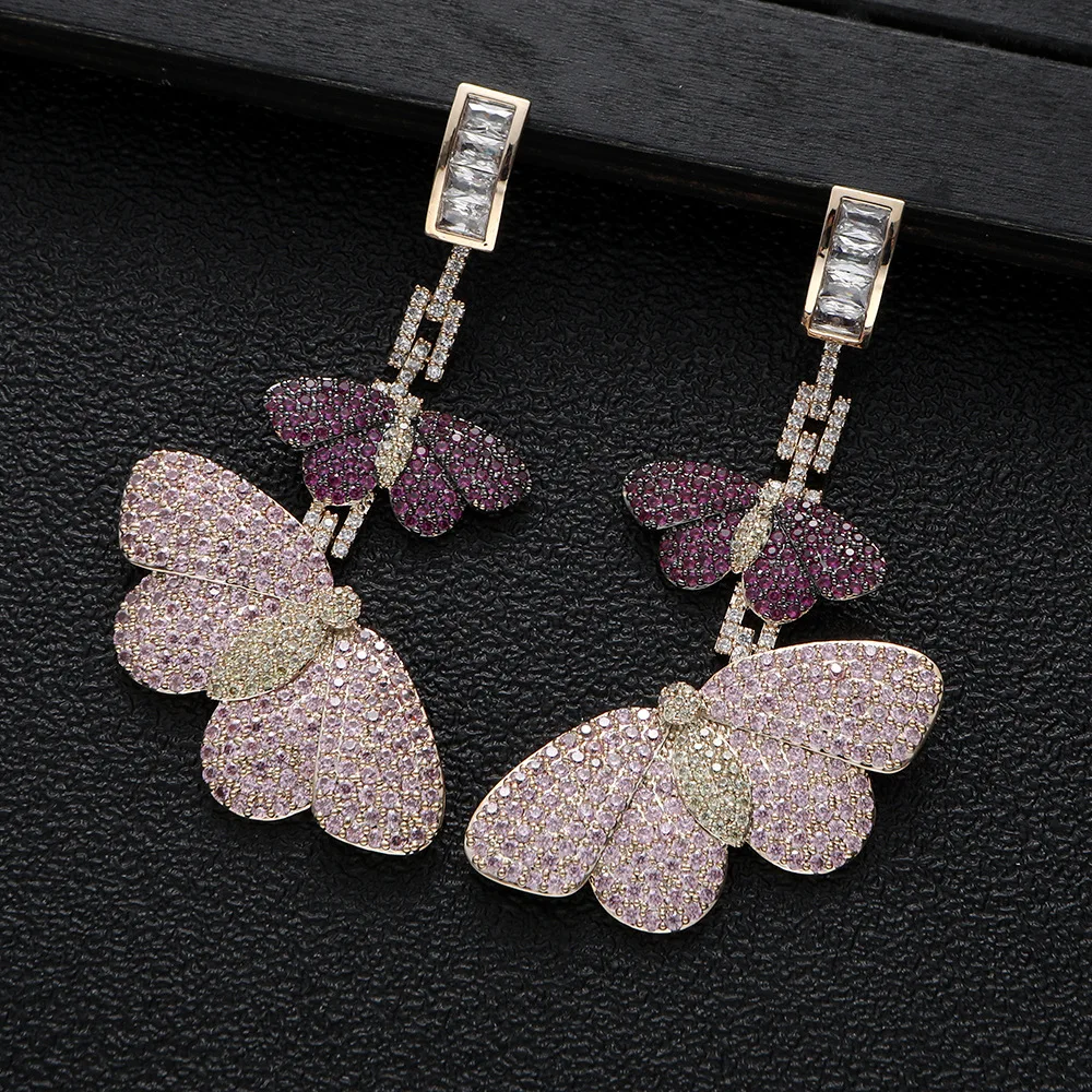 

HIBRIDE New Multicolor Butterfly Dazzling White Earrings Women Dress Accessories Jewelry for Prom Wedding Holiday Gifts E307