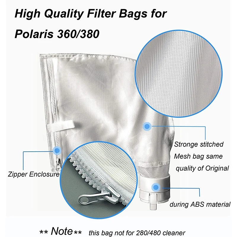 5 Pack Zippered Bag Replacement Fits For Polaris 360, 380 Swimming Pool Cleaner All Purpose Filter Bag