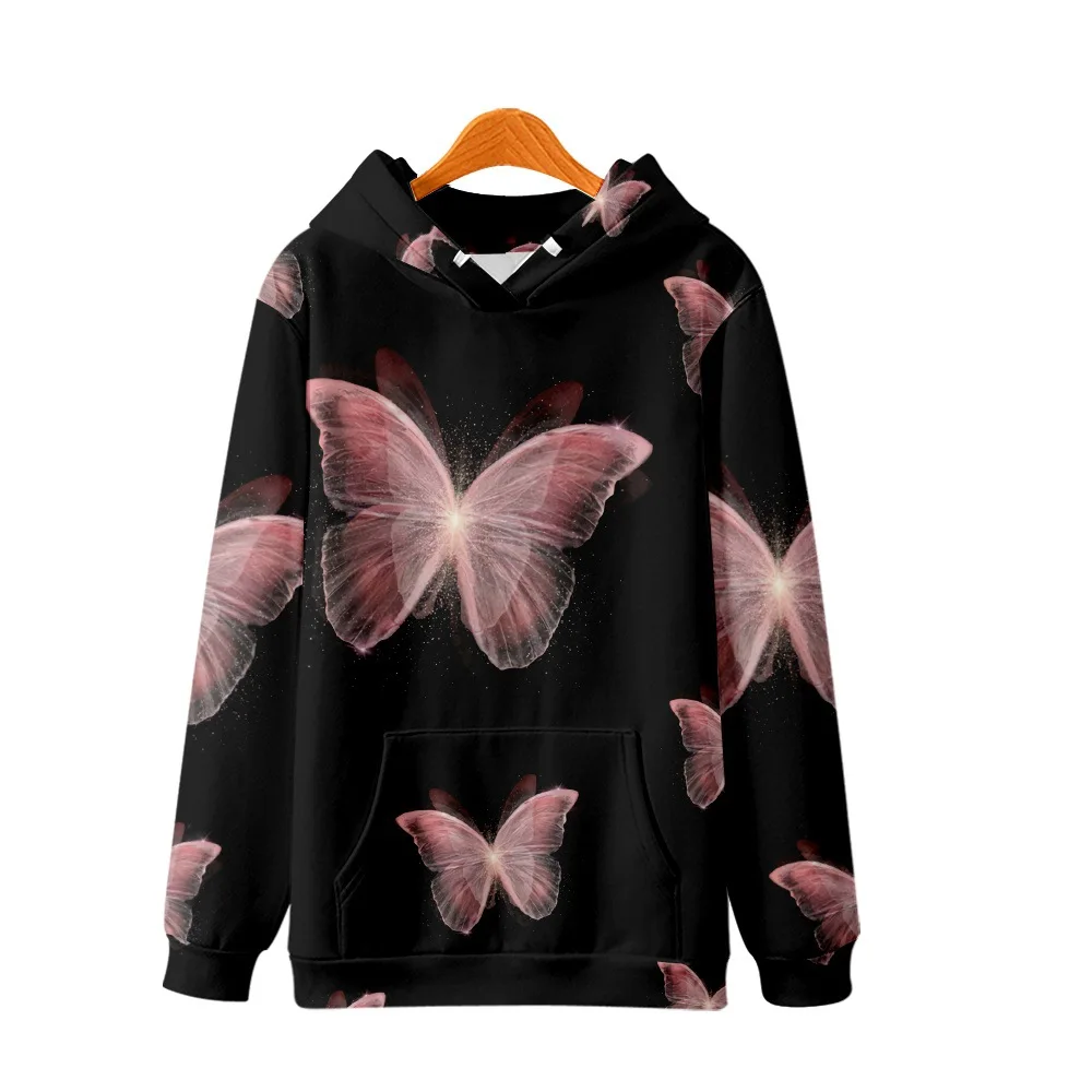 

Casual Cartoon Butterfly Printed Black Long Sleeve Pullover Hoodies Autumn Couple Men Women Sweatshirt Harajuku Streetwear