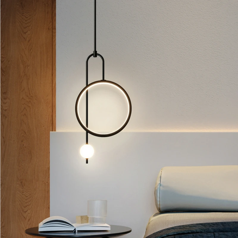 Imagem -06 - Modern Gold Ring Led Pendant Light Bola de Vidro Pendurado Lâmpada Quarto Cabeceira Minimalista Sala de Estar Home Decor Teto Lustre