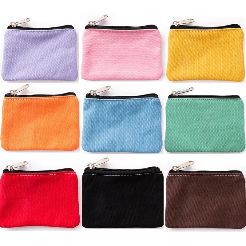 DIY Plain Canvas Cotton Key Bag Purse Zipper Mini Coin Key Bag Money Pocket Women Men Hand-held Coin Purse Small Wallet Kid Gift