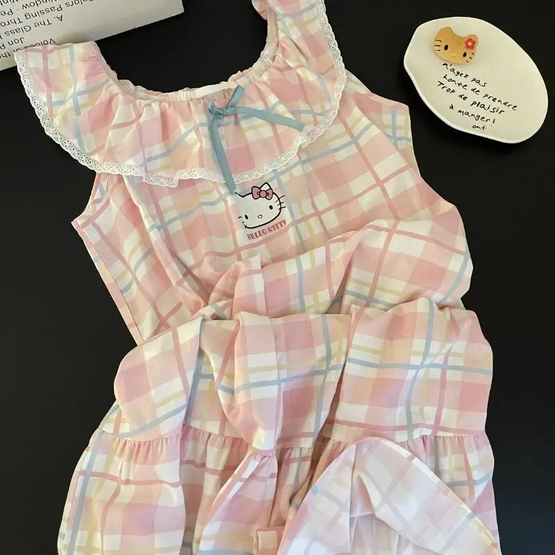 

Sanrios Girls Nightgown Hello Kittys Student Suspenders Loose New Style Home Clothes Simple Printed Skirt Creative Hot Selling