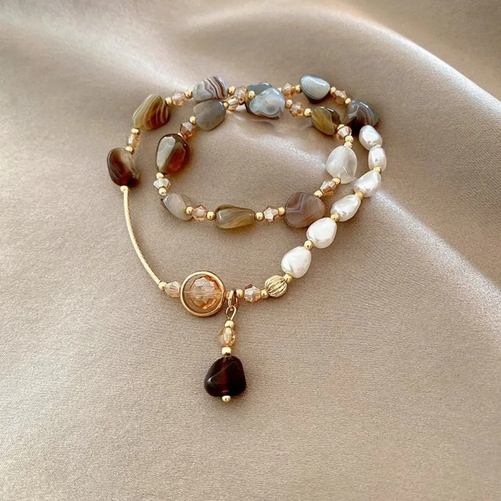 Fashion Double Layered Crystal Pearl Bracelets Adjustable Splicing Beaded Beads Wrap Bracelet Bangle Jewelry For Women
