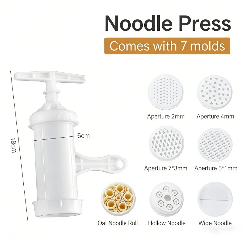 Cookware Plastic Noodle Press Manual White Noodle Making Machine with 7 Different Printing Molds Pasta Maker Kitchen Newbie