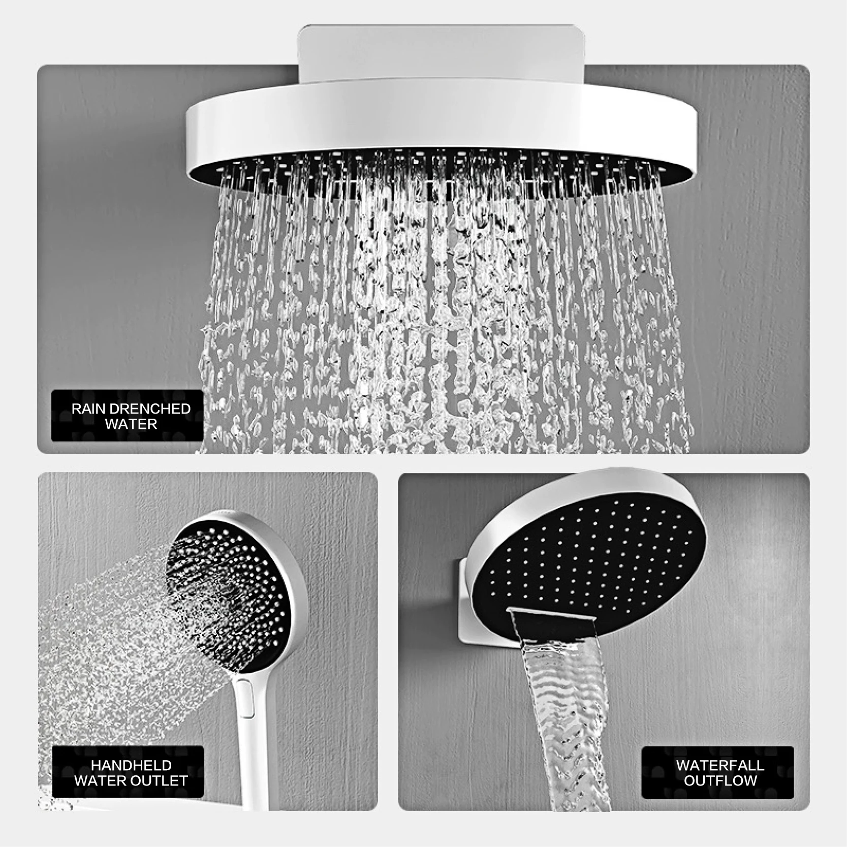 Luxury brass black wall mounted shower system Wall mounted Design Hot&Cold water LED digital display 3-function bathroom Mixer