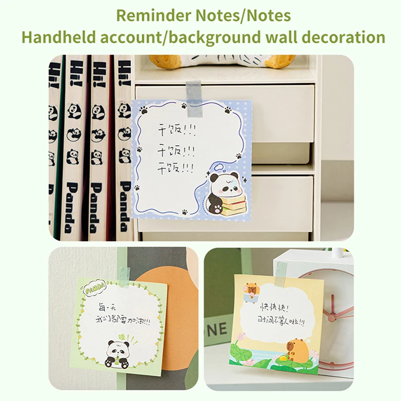 Panda dos desenhos animados Capybara Non Sticky Note Book, Papel de Mensagem, Kawaii Cute Sticky Notes, Material Escolar, Presentes de Papel Nota, 50 Folhas