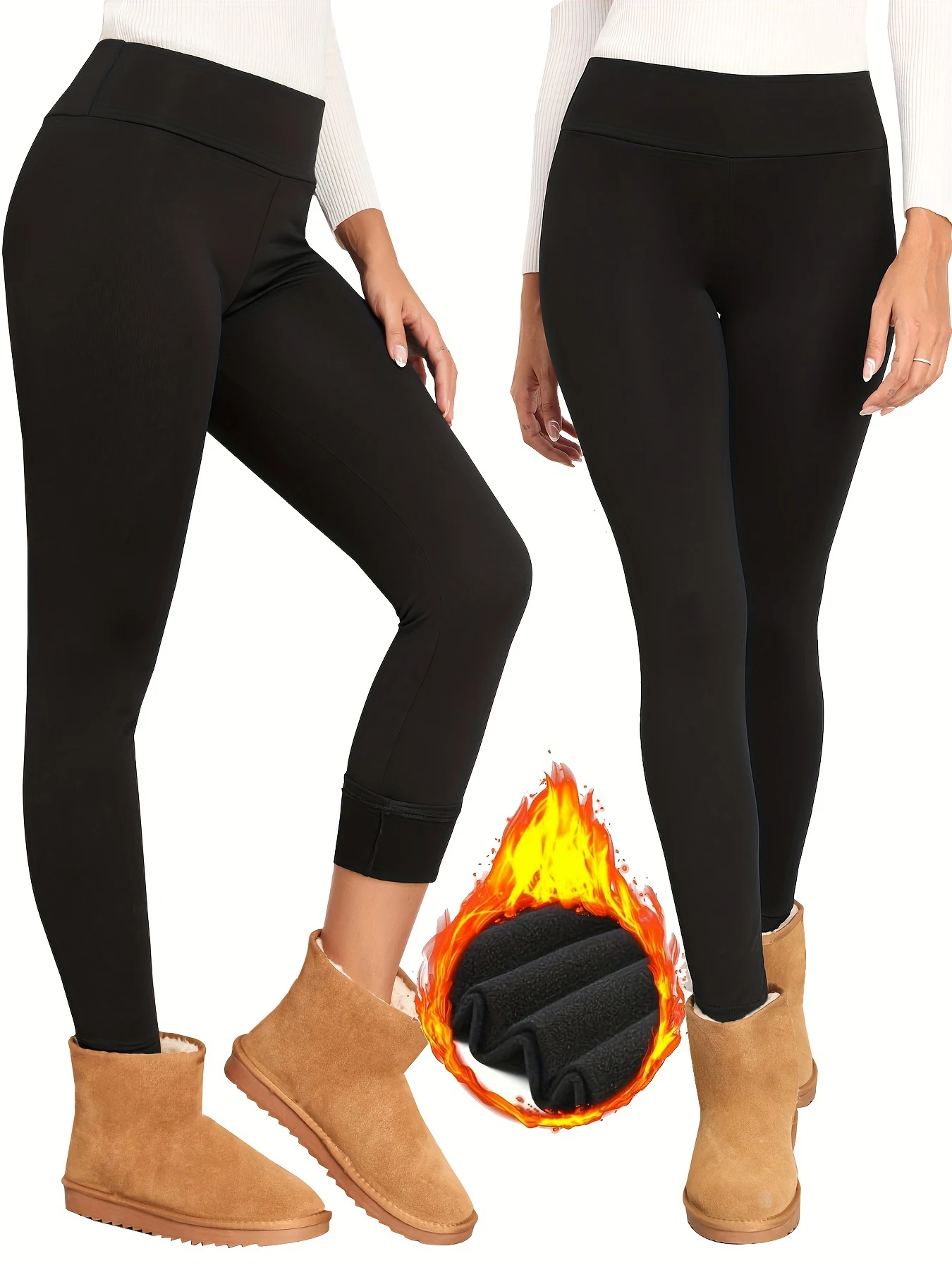 ผู้หญิงฤดูหนาวสบายๆเอวสูงสีดําหนาความร้อนเรียงรายกางเกงขายาว