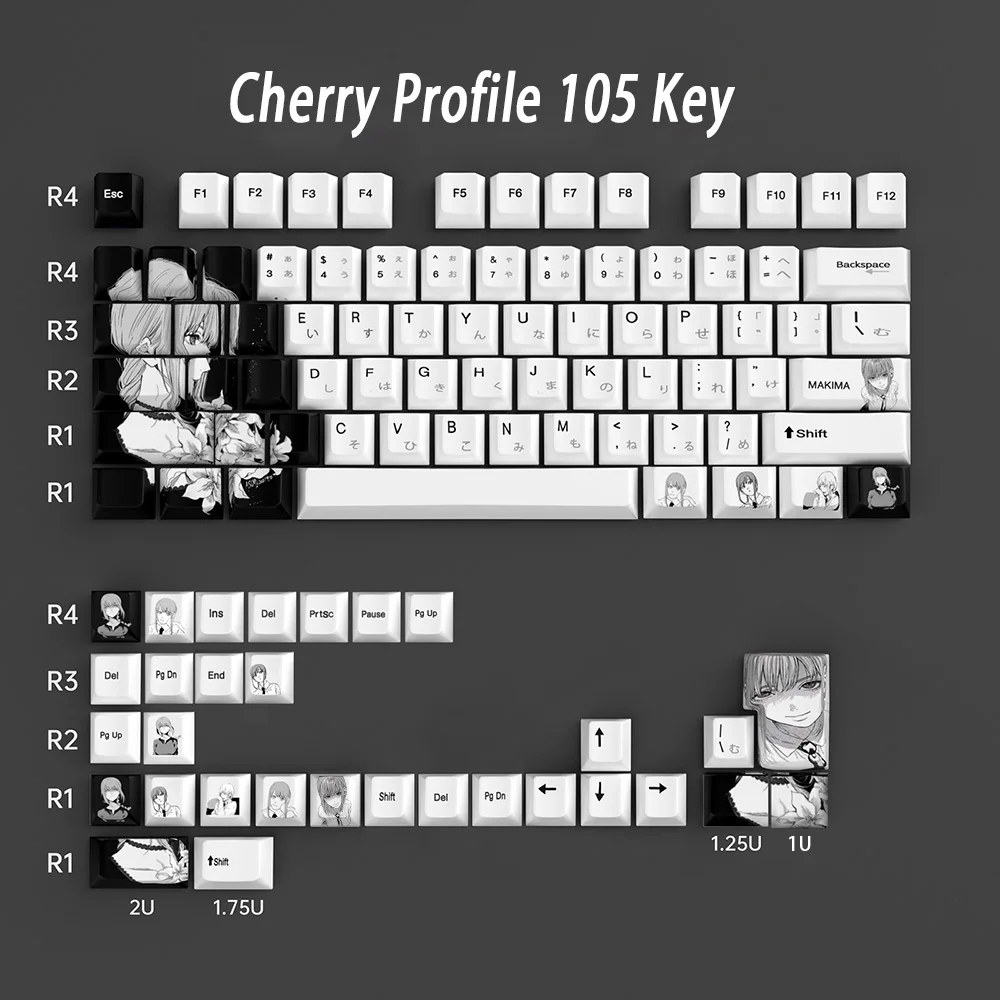 105 kunci bunga Makima Keycap pewarna Sub tutup kunci untuk 61/64/68/75/80 Cherry MX switch Gaming Wooting60he tutup Keyboard mekanis