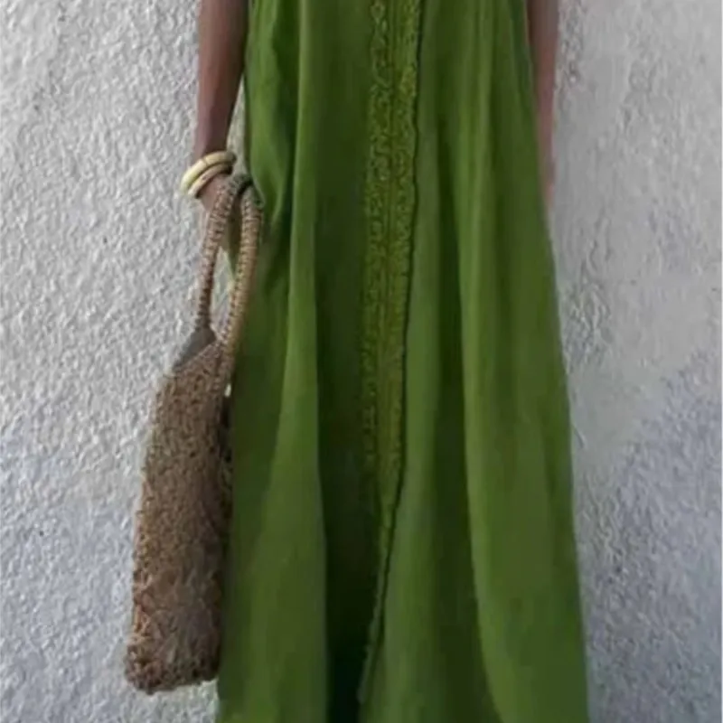 

Woman Sexy V Neck Loose Long Dresses Spring Casual Solid Boho Suspender Dress New Summer Sleeveless Vacation Maxi Dress Vestidos