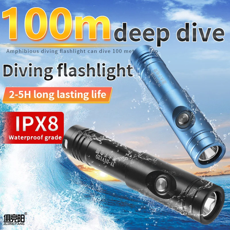 Diving Flashlight Ip68 Waterproof Rechargeable Led Torch Multifunctional Handheld Portable Outdoor Lantern