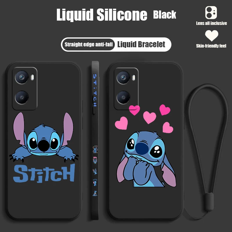 Stitch Cute Disney For OPPO A98 A96 A94 A93 A77S A76 A74 A73 A72 A57E S A56S Liquid Left Rope Silicone Phone Case