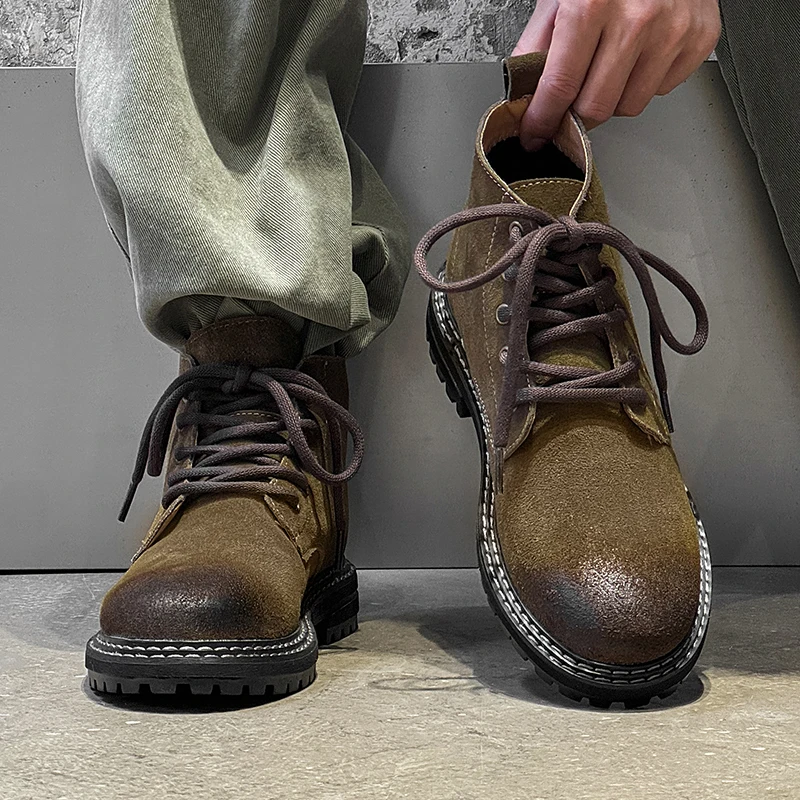 

Армейско-зеленые мужские высокие замшевые удобные дышащие повседневные ботинки на шнуровке, размеры 38-46