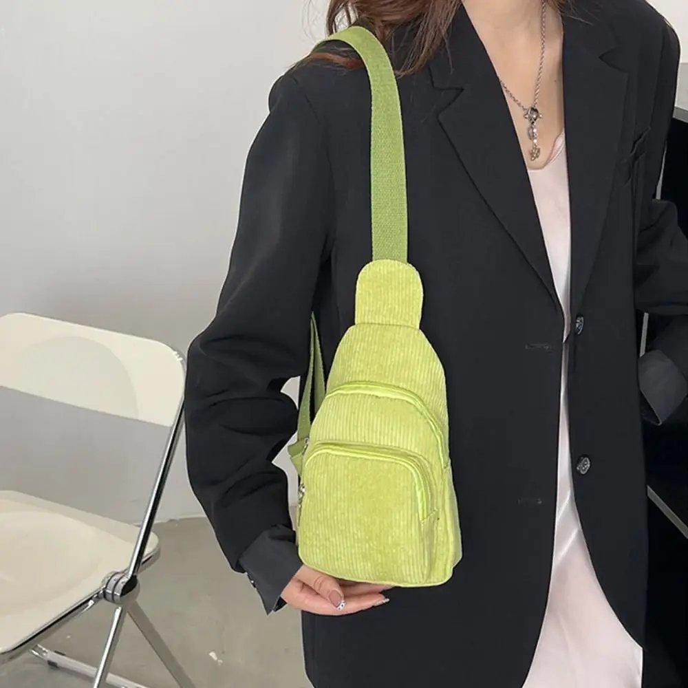 Schoolbag Corduroy Chest Bag Shoulder Bag Chest Pack Waist Bag Solid Color Phone Storage Bag Corduroy Crossbody Bag Outdoor