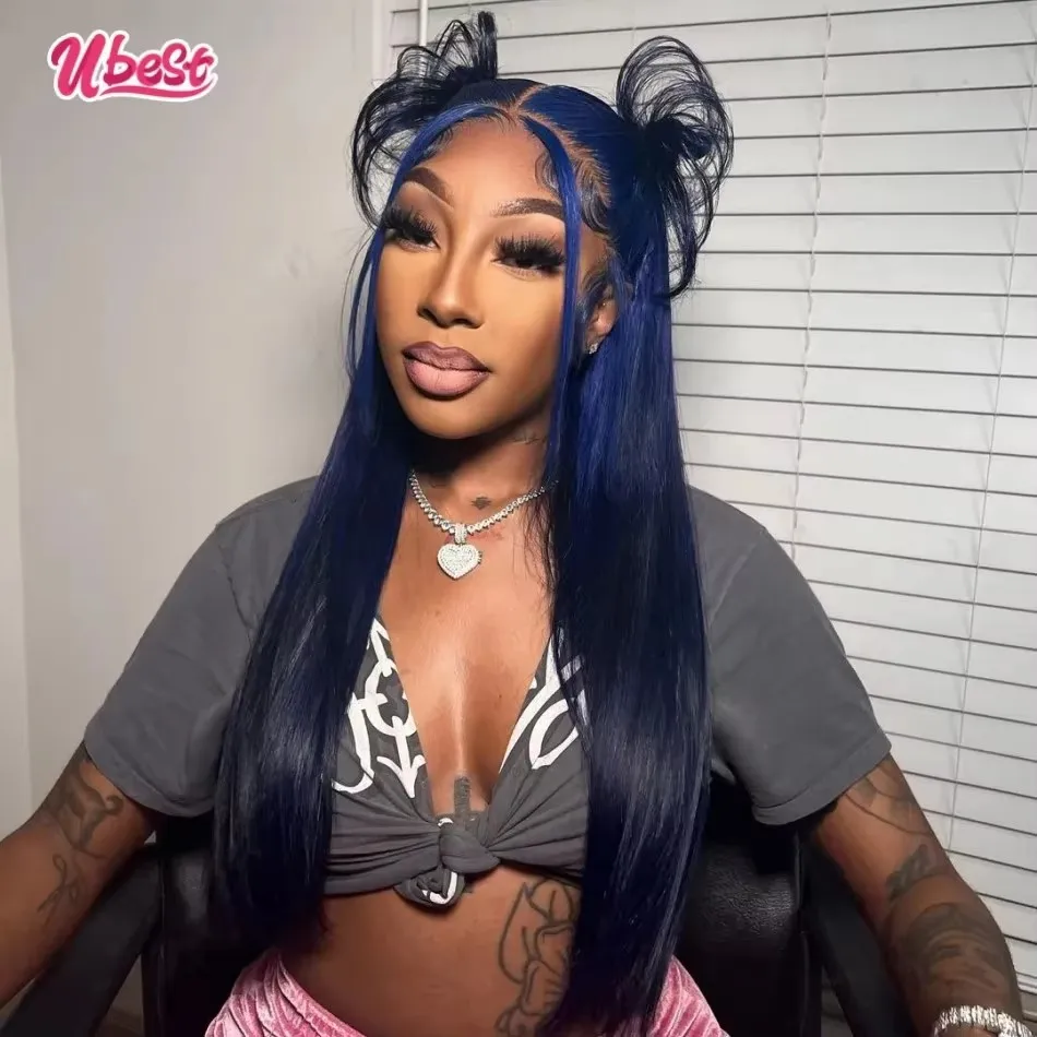 

Ubest 13X6 Transparent Lace Front Wigs Straight Human Hair Ombre Dark Blue Colored 5X5 6X4 Lace Wigs Pre Plucked For Black Women