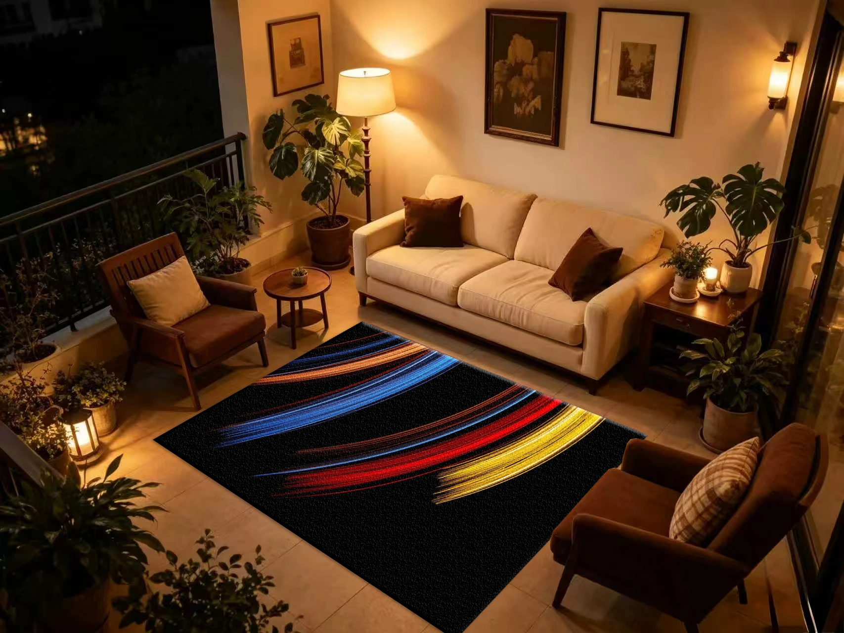 Colorful Brush Stroke Abstract Carpet Flooring, Modern Art Non-Slip Area Rug for Living Room Office Home Floor Decor