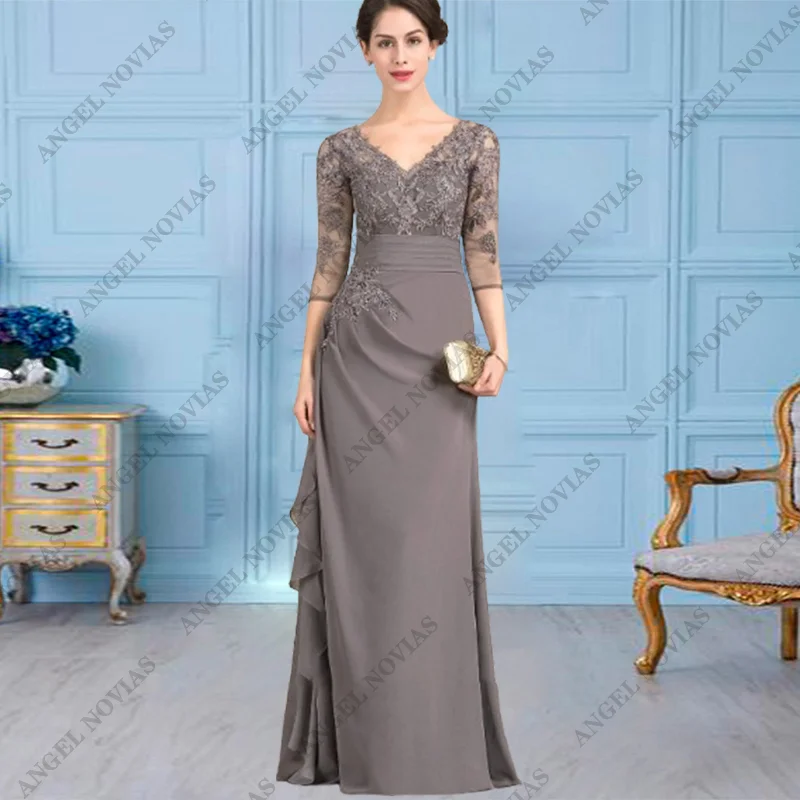 ที่กําหนดเองยาว Elegant ชีฟองชุดเจ้าสาว V คองานแต่งงานชุด Vestidos Para Madre De Novia