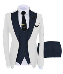 Traje de 3 piezas para hombre, esmoquin informal ajustado con solapa de pico 2023, traje a medida para novio (Blazer + Pantalones + chaleco), conjunto completo elegante