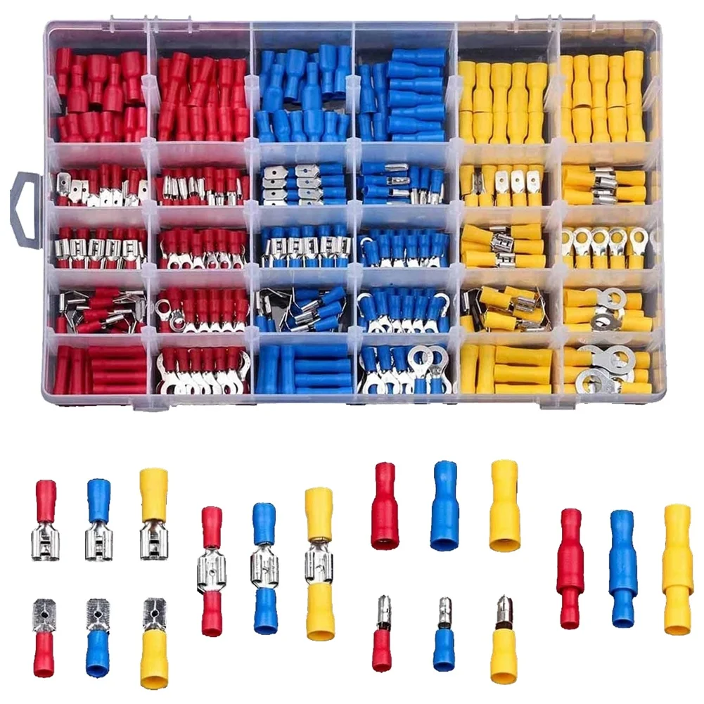 

480Pcs Spade Terminals Insulated Cable Connector Electrical Wire Crimp Butt Ring Fork Set Ring Lugs Rolled Kit