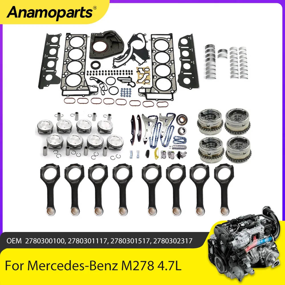 

Engine Parts Rebuild Gasket Kit Piston Timing Chain VVT Rods Fit 4.7 L M278 For Mercedes-Benz CLS550 CL550 E550 ML550 ML63 4.7L