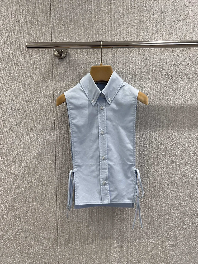

Spring summer New style Sleeveless Binding strap Shirt Flip collar Single-row buckle Pure cotton Material Woman Fashion Shirt