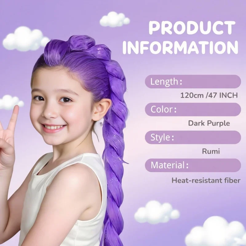 Peruka Cosplay Rumi z Długimi Warkoczami Fioletowe Warkocze Rekwizyty Cosplay na Halloween Anime Mira Zoey Kostium dla Kobiet i Dziewcząt (Fioletowa)
