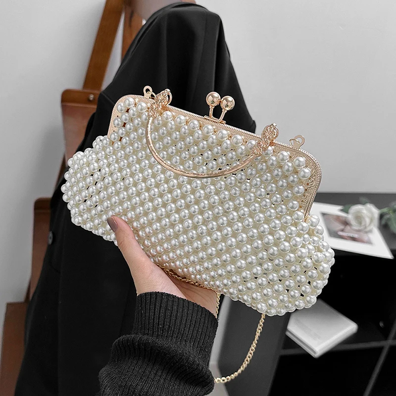 Round Ring Handle Pearl Evening Clutch Bag Luxury Bead Dinner Party Wedding Purse  Handbag Designer Shoulder Bag Hobo Hand Bag