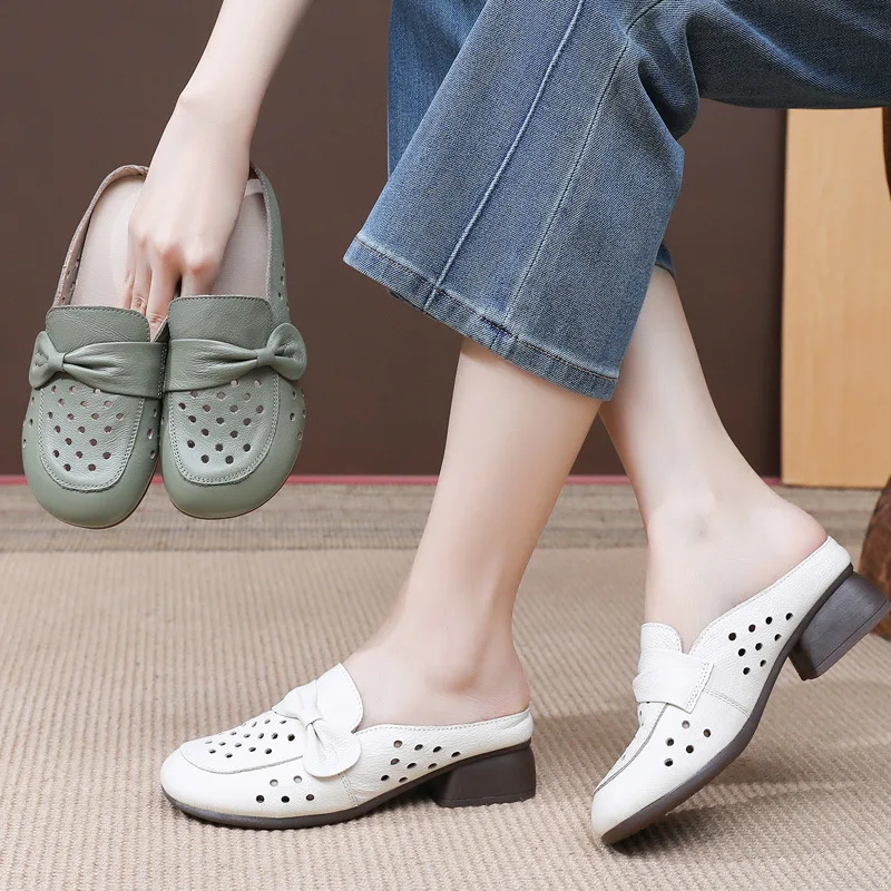 

Women's Slippers,Sandals Breathable Hollow Out Leather Shoes 3.5cm Heel for Ladies Casual Daily Easy Wear Slip-on Shoes