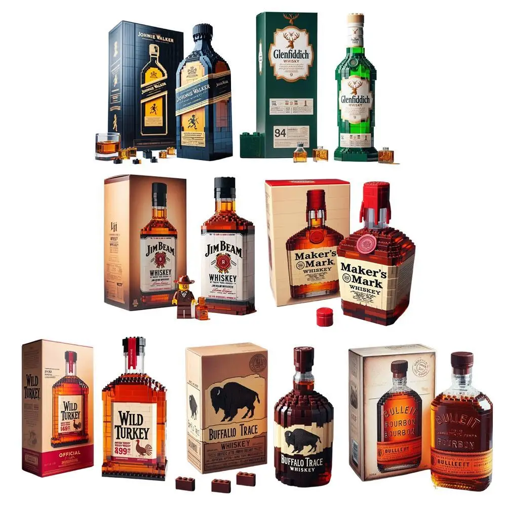 

2025 NEW Building Blocks Whiskey Bottle Imported Wine Bottle Decor Set Advanced Wine Cultural Brick Toy Gift Give Friends