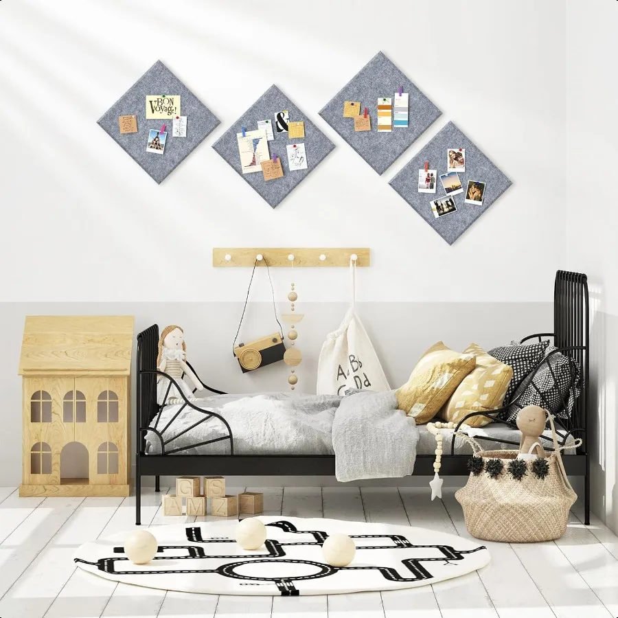 4 Pack Cork Board Tiles 12x12 Inches 1 2" Thick Felt Cork Squares with 30 Push Pins Bulletin Board Pin Board Adhesive Cork Boar