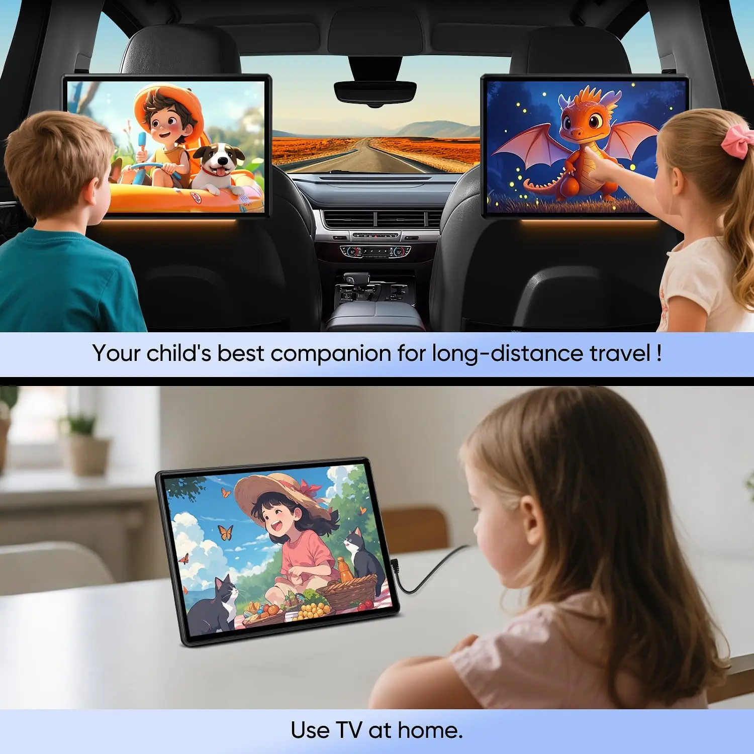 2025 أفضل شاشة IPS لمسند الرأس للسيارة مقاس 13.5 بوصة تعمل بنظام أندرويد 14 واي فاي ومشغل فيديو للكمبيوتر اللوحي 2G + 32GB ROM BT FM Miracast 1080P HDMI Mirroring #6