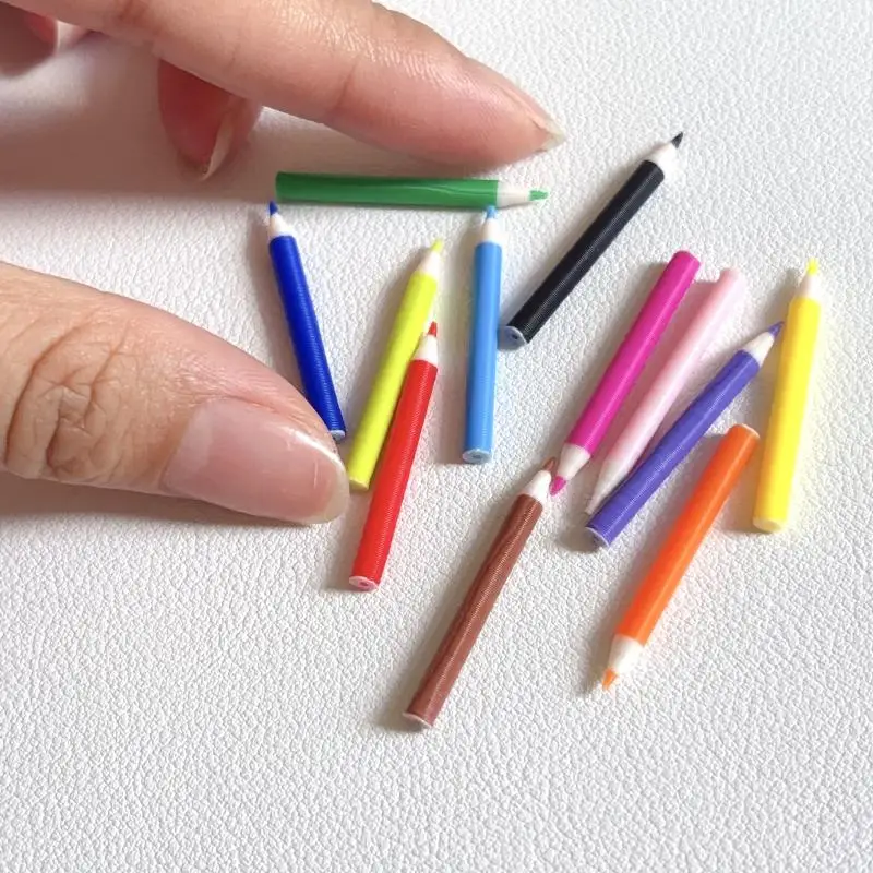 10/12Pcs Kid Pretend Spielen Spielzeug Puppenhaus Miniatur Farbige Stift Mini Bleistift Schule Liefert Modell Puppe Haus Zubehör
