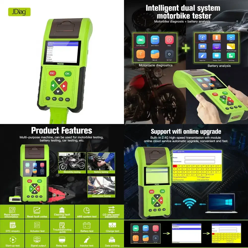 

M200 Pro Full Version for Motorcycle Scanner for OBD2 Diagnostic Tool for Battery Tester for Universal Multilingual