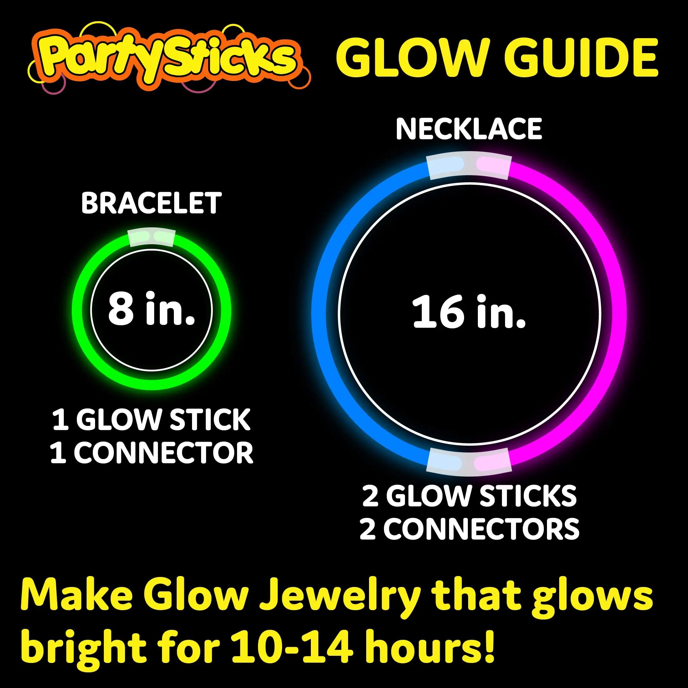 Ultra Bright Glow Sticks Bracelet and Necklace - Premium Glow in the Dark Party Supplie and Decor - Bulk 8