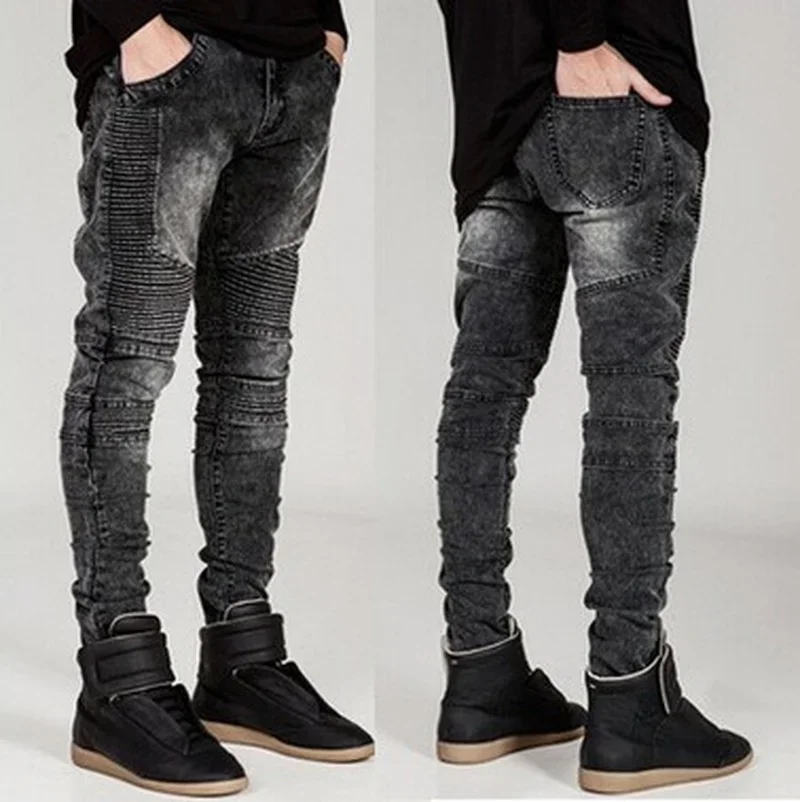 Streetwear Männer Dünne Biker Jeans homme Männer mode Motorrad Moto Hüfte hop Denim Hosen Jogger Runway männer Elastische JEANS