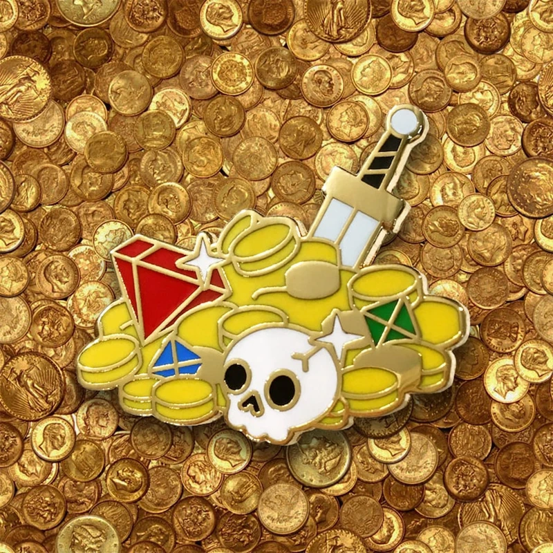 Cartoon Loot Treasure Skeleton Hard Enamel Shiny Coins Badge Hard Enamel Brooch DIY Backpack Collar Pin Party Gift Jewelry