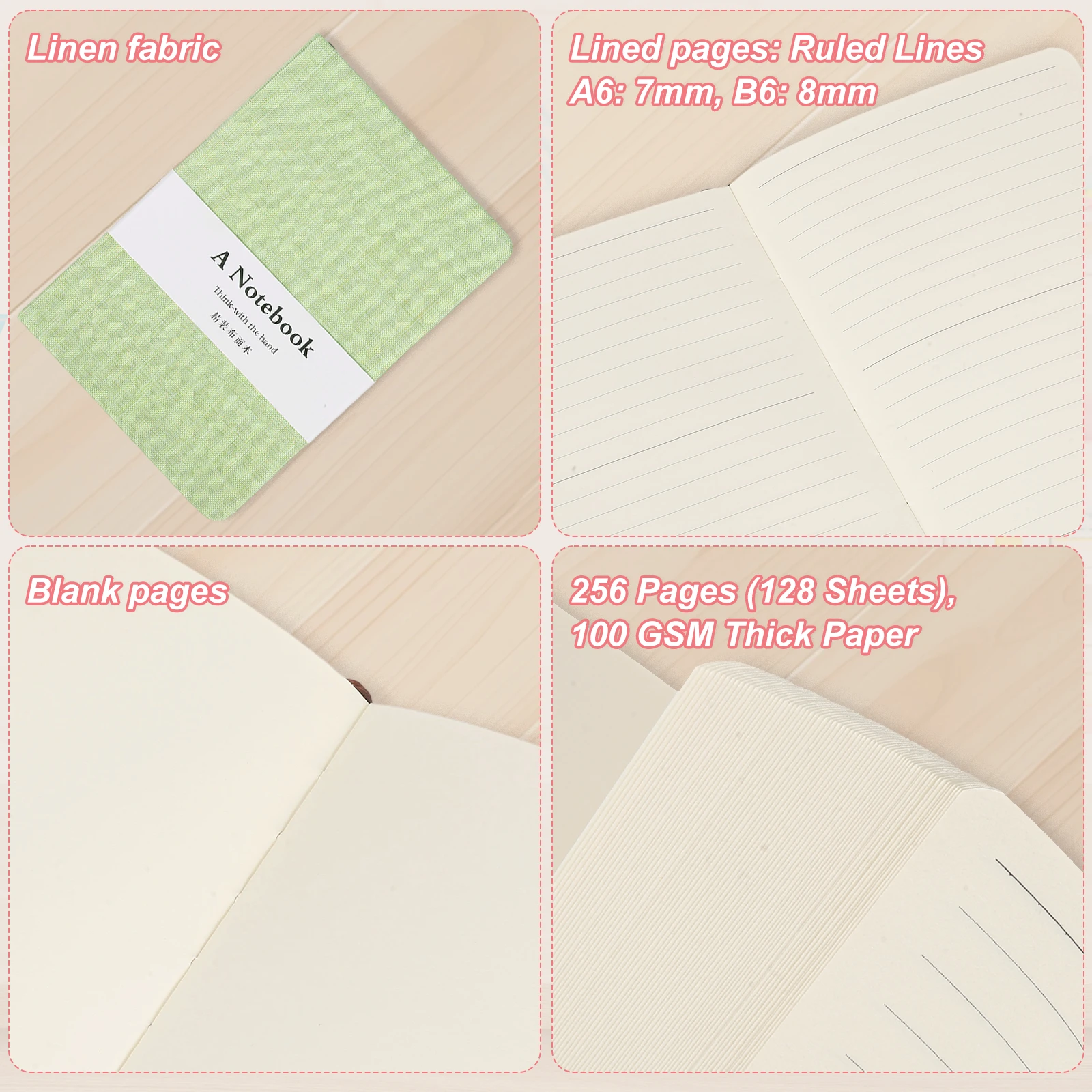 A6 B6 Linen Journal 256 Pages  - Notebook Dotted A5 评论和价格