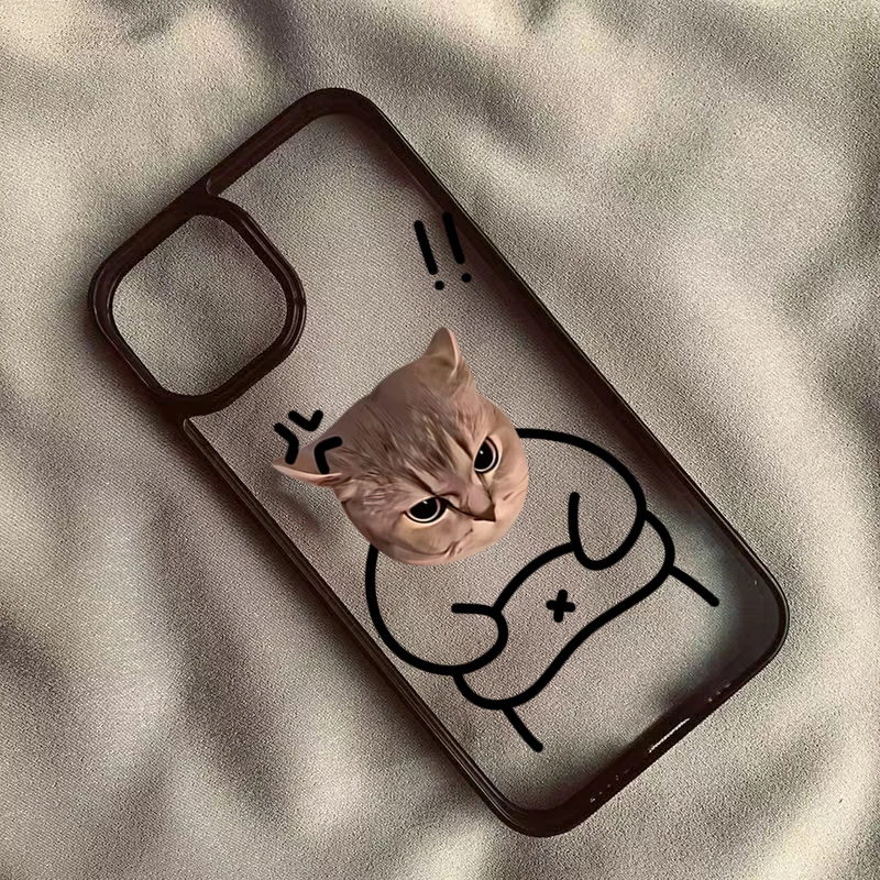 Funny Meme Cartoon Cat Phone Case for iPhone 16 17 15 14 11 12 13 Pro Max 16E Air X XR XS 7 8 Plus SE 2022 TPU Shockproof Cover view 2